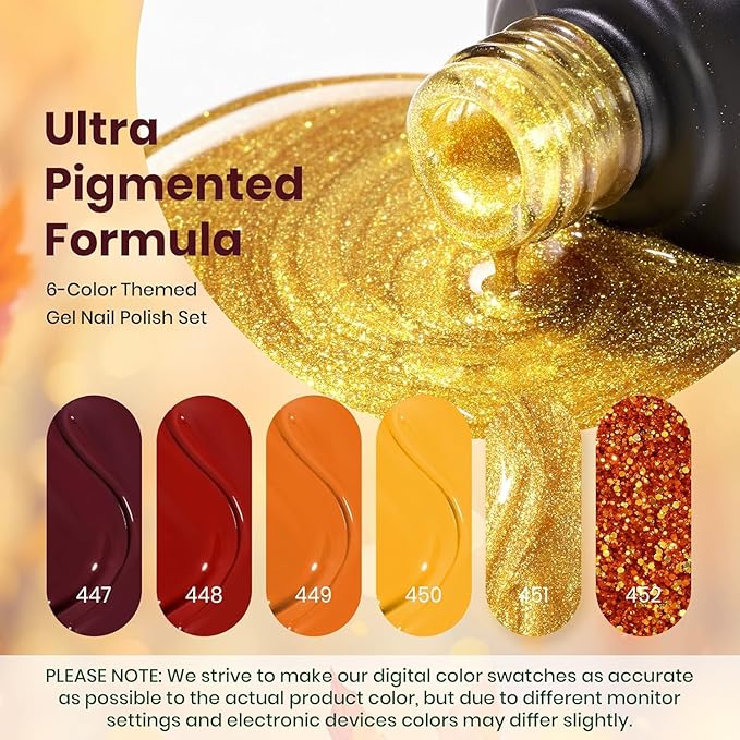 Beetles Gel Nail Polish Set 6 Colors Gel Polish Red Orange Brown Gold Glitter Kit DIY Home Nail Art Manicure Kits UV LED Needed Gifts for Women Golden Blessing