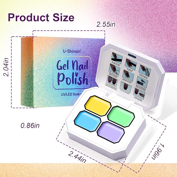 Gradient Gel Nail Set, 4 Bright Colors Ombre Gel Nail Polish with 6 Aurora Multi-Purpose Brushes for Pigment Pat Nails French Manicure Nail DIY Painting Soak Off UV Ice Cream Dream