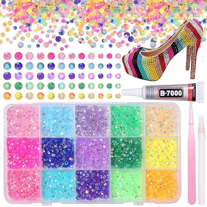 15 Grids Resin Rhinestones for Crafting, Colors Bedazzling Gems Kit, Jelly Resin Rhinestones for Nails Face Eyes Makeup Crafts Tumblers Bottles