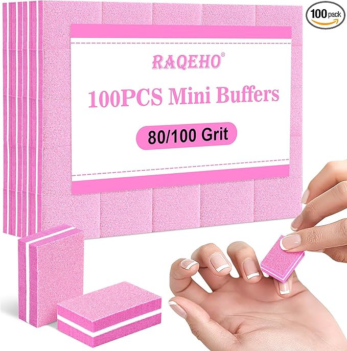 100 Mini Nail Buffers Block - 80/100 Grit Mini Buffing Block limas para uñas Fingernail Files Bulk Dual Grit Nail Files for Acrylic Gel Natural Nails Manicure Pedicure Portable Nail Care Kit