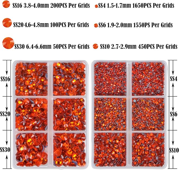 NCB Hotfix Iron on 8000pcs Crystal Rhinestones Round Gem for Crafts Decoration DIY Jewelry Making with a Tweezers and 2 Picking pens (Hyacinth, 6Sizes SS4-SS30)