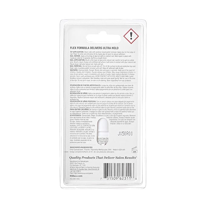 KISS PowerFlex Brush-On Nail Glue for Press On Nails, Ultra Hold Flex Formula Nail Adhesive, Includes One Bottle 5g (0.17 oz.) with Twist-Off Cap & Brush Applicator (Pack of 2)