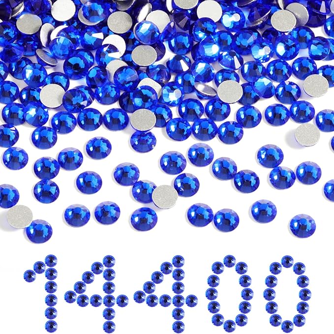 Beadsland Flatback Rhinestones Bulk,14400pcs Blue Rhinestones for Nails Crafts Clothes DIY Decoration, Sapphire, SS12,3.0-3.2mm