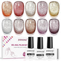 JODSONE Cat Eye Gel Nail Polish Set 10 Colors Red Purple Silver with Magnetic Base Coat Top Coat Magnetic Effect Sparkle Stunning Soak Off U V Manicure Gifts