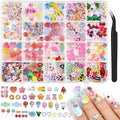 400PCS Kawaii Nail Art Kit with 100 Soft Clay Slices 300 3D Resin Candy Fruit Donut Star Charms for Acrylic Nails Supplies with Tweezers for DIY Crafts Slime and Shoe Decor