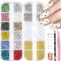 Nail Gems and Rhinestones Kit, White Nail Pearls Flatback Rhinestones Bedazzling Diamond Rainbow Crystal Jewels,Gold Beads for Nails, Nail Art Accessories Decoration with Picker Tools