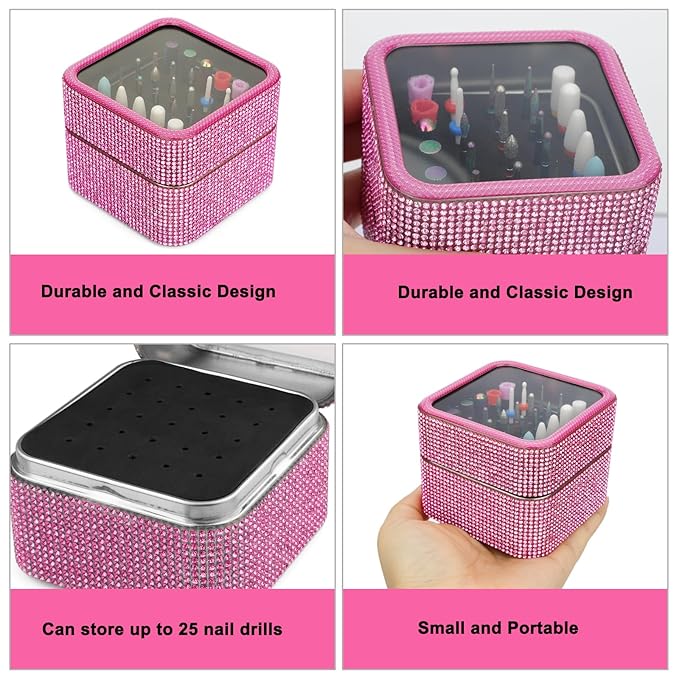 25Pcs Nail Drill Bits Set with Storage Box, 3/32 Inch Tungsten Ceramic Diamond Carbide Nail Drill Bits for Acrylic Gel Polish, Cuticle Efile Remover for Manicure Pedicure