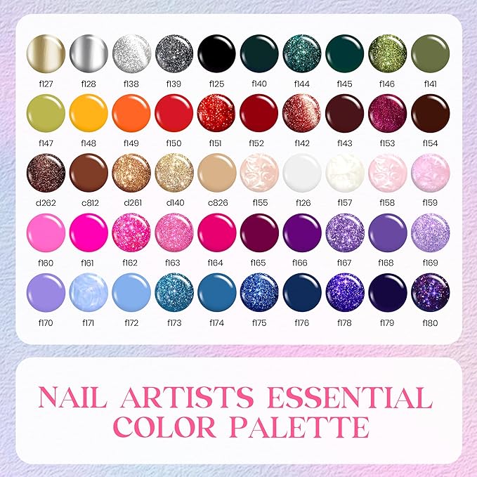 Beetles Gel Liner Nail Polish Set 50 Colors French Tip Nail Art Polish Glitter Brown Purple Blue Gel Nails White Pink Swirl Nails Painted Cat Eye Build in Thin Brush Gift for Women
