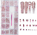 Rhinestones for Nails, 6080Pcs Pink Nail Art Rhinestones Kit, 3D Flatback Crystals Diamonds for Nail Art Design, Mix Sizes Nail Charms and Gems(Tweezers Included)