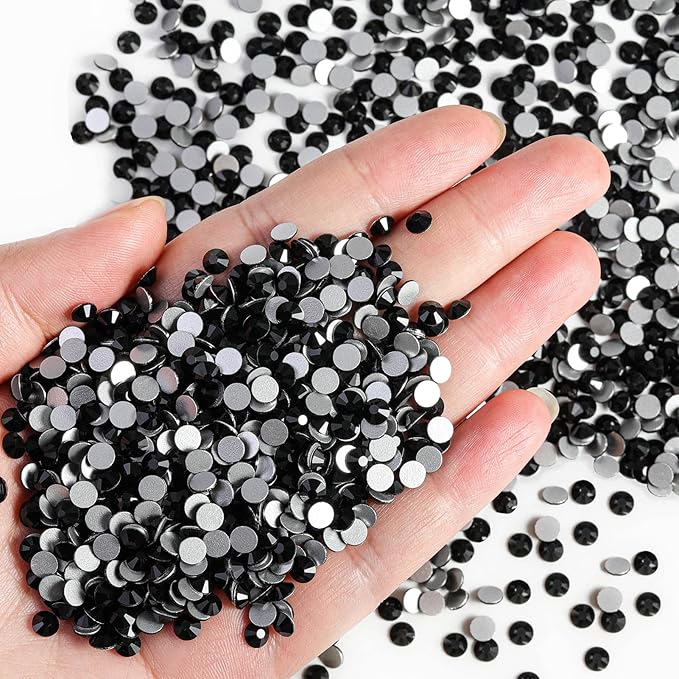 Beadsland Flatback Rhinestones Bulk,14400pcs Black Rhinestones for Nails Crafts Clothes DIY Decoration, Jet Black, SS8,2.3-2.5mm