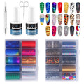 Kalolary 30ML Nail Foil Glue Gel with 20Pcs Foil Transfer Stickers Set, Laser Leopard Transfer Stickers DIY Decoration for Salon or Home Use