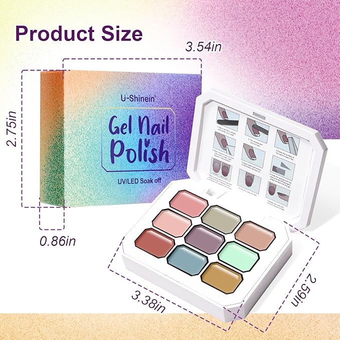 Gradient Painting Gel Set, 9 Colors Ombre Gel Nail Polish with 6 Aurora Multi-Purpose Brushes for Ombre Nails Aura Nails French Manicure Soak Off UV L Monet’s Garden
