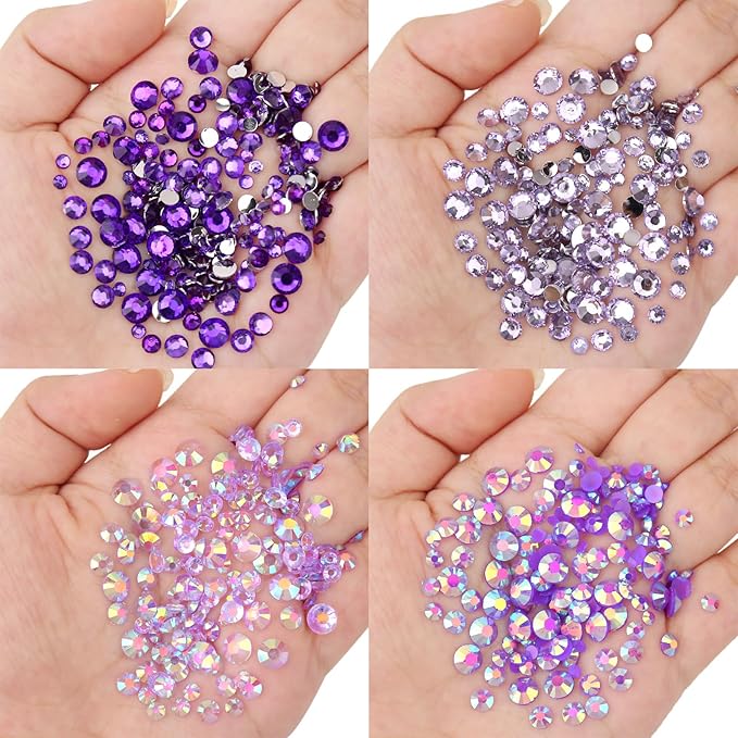 15000PCs 2-6MM Purple Series Resin Flat Back Rhinestones, Round Non Hotfix Jelly & Silver Bottom Resin Rhinestones Nail Gems Stones with Tweezer & Picker Pen for Nail Art Tumblers & DIY Crafts