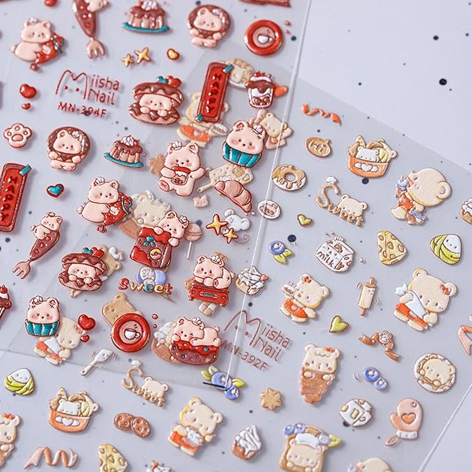 Dedyel 5D Embossed Cute Nail Art Stickers Cartoon Kawaii Design Anime Self Adhesive Nail Stickers for Women Kids Girls Nails Art Decorations