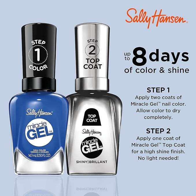 Sally Hansen Miracle Gel Salon Quality Nail Polish | Gel-Like Formula, Two-Step System, No UV Light Needed, Long Lasting | Opaque, Glossy | 619 Tidal Wave | Dark Blue Nail Polish