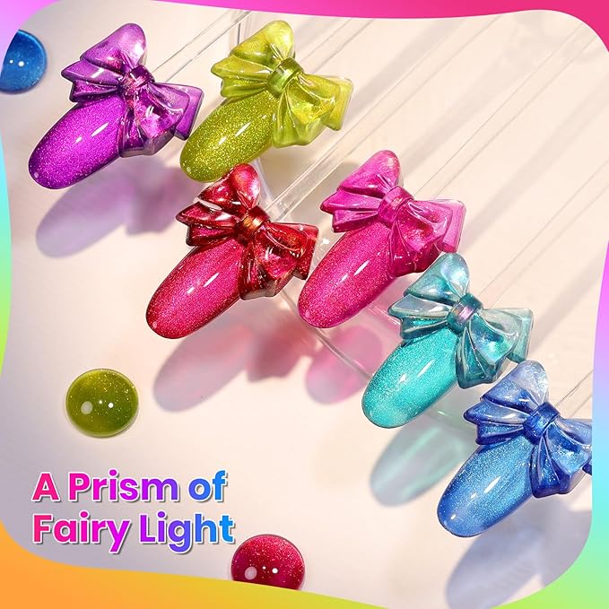 Beetles Fairy Prism Cat Eye Gel Nail Polish Set - 6 Colors Glitter Cat Eye Gel Polish Kit Red Green Blue Pink Purple Magnetic Shine Soak Off UV Salon DIY Manicure Spring Gift for Women