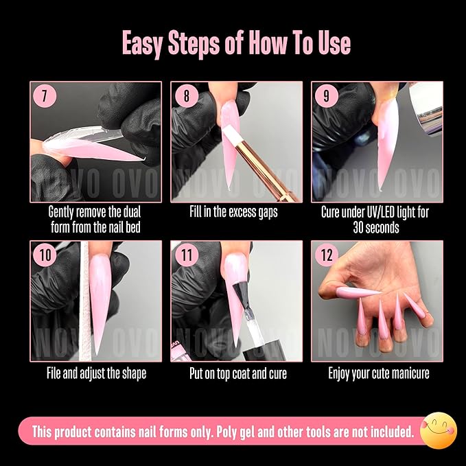 NOVO OVO Extra Long XXL Stiletto Pointed Nail Dual Forms for Polygel Extension, Reusable Full Cover Acrylic/Builder/Hard Gel Poly Gel Molds of Manicure Art for Salon DIY x 14 sizes 280 Pcs
