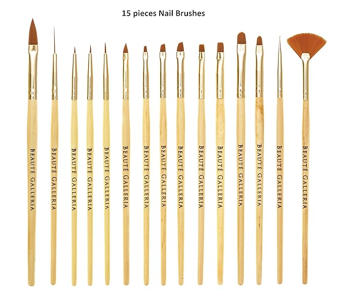 Beaute Galleria Bundle 50 Pieces Nail Art Tool Kit with Pouch - 5 Pieces Dotting Tool Marbleizing Pen (10 Sizes), 15 Pieces Acrylic Gel Detailing Painting Brushes Liners, 30 Pieces Striping Tapes