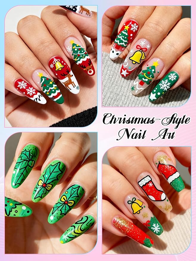 12 Color 3D Nail Art Pens Set, EBANKU Double-Tip Nail Point Graffiti Dotting Pen Drawing Painting Liner for DIY Nail Art Beauty for Christmas