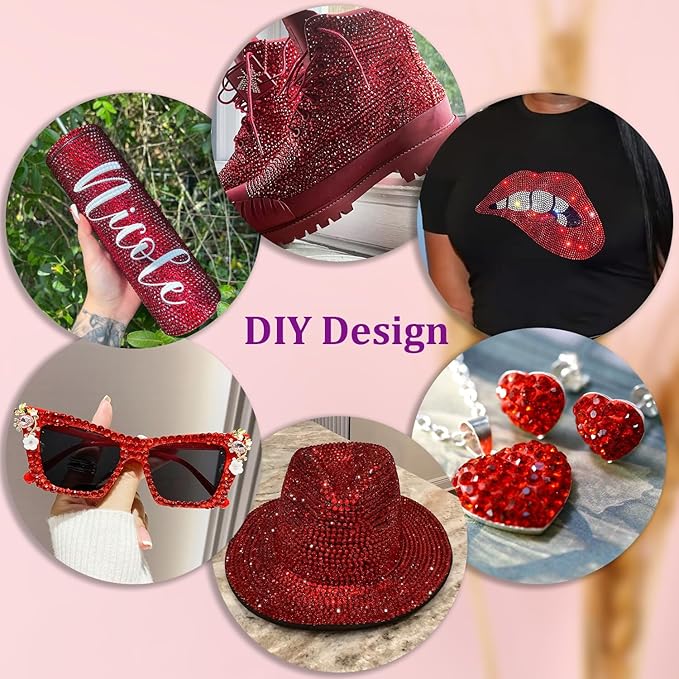30000Pcs Red Rhinestones for Bedazzling with B7000 Jewelry Glue, Bedazzler Kit Bulk Flatback Gems, Resin Rhinestones for Crafting Crafts Clothing Shoes Fabric Nail Art Assorted Size 2/3/4/5/6mm