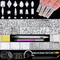 Nail Rhinestones Kit 9080PCS Flatback Rhinestones for Nail Crystals Decoration Nail Hearts Multi Shapes Mix Size and Metal Beads Pearl Gold Silver with Glue Gel and Pen Brush Tweezers(Mine Silver)