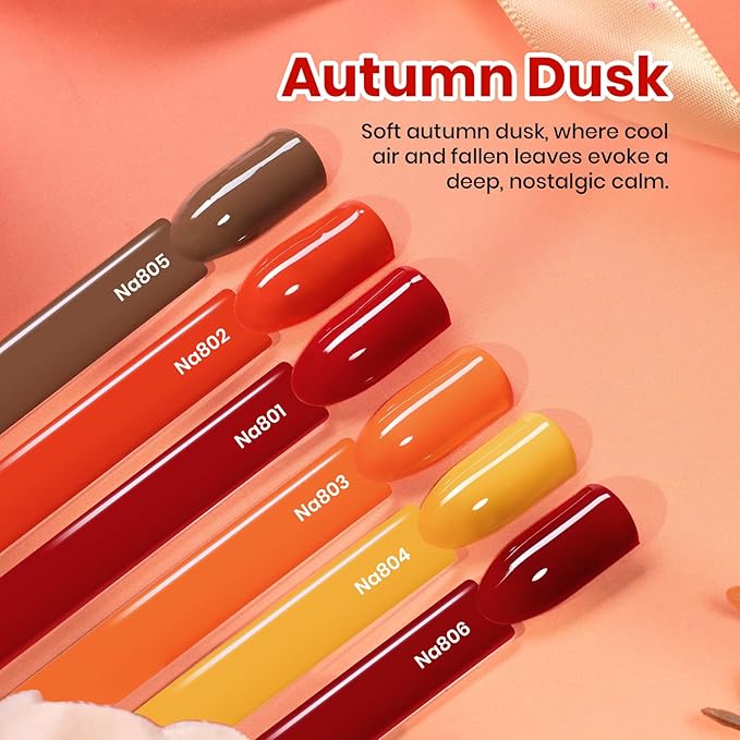 Beetles Hema- Free Gel Nail Polish Set - 6 Colors 15ML Burgundy Brown Dark Red Yellow Light Orange Gel Polish Kit Soak Off UV LED Hema Free DIY Home Salon Gift for Women Autumn Dusk