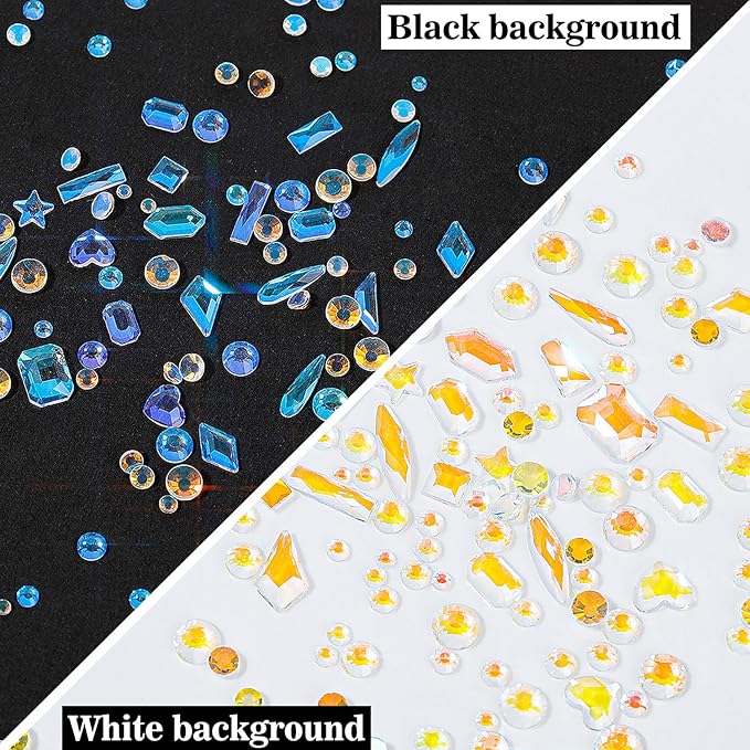HNUIX Nail Rhinestones - 3200pcs Crystals Aurora, Multiple Shape Gems, Flatback Rhinestones, with Kit and Glue Gel, for Nail Art