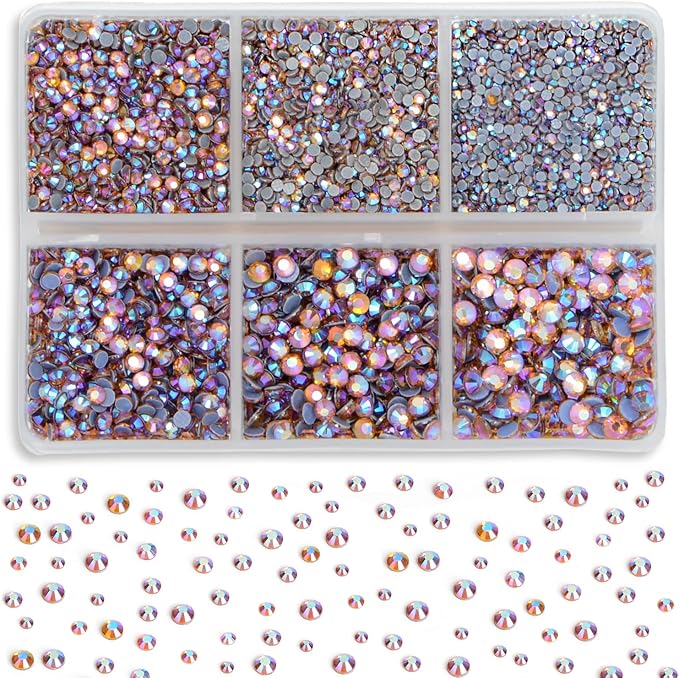 8000pcs Hotfix Rhinestones Flatback,Rhinestones for Crafts Clothes Mixed 6 Sizes, Hotfix Crystals with Wax Pencil Kit, SS3-SS12,Topaz AB