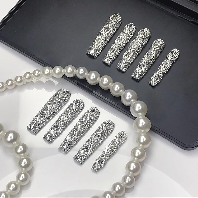 2025 Pure Shine 3D Crystal Nails – Handmade Long PMMA Press-Ons with Box (Full Diamond, Long)