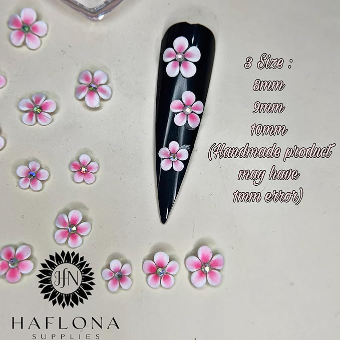 Set 30Pcs White 3D Flowers for Nails, Handmade 3D Acrylic Flowers for Nails, Flower Nail Charms Rhinestones Gems by Acrylic Powder Design Deco Nail Art Women Girls (White Pink with Rhinestones-30Pcs)
