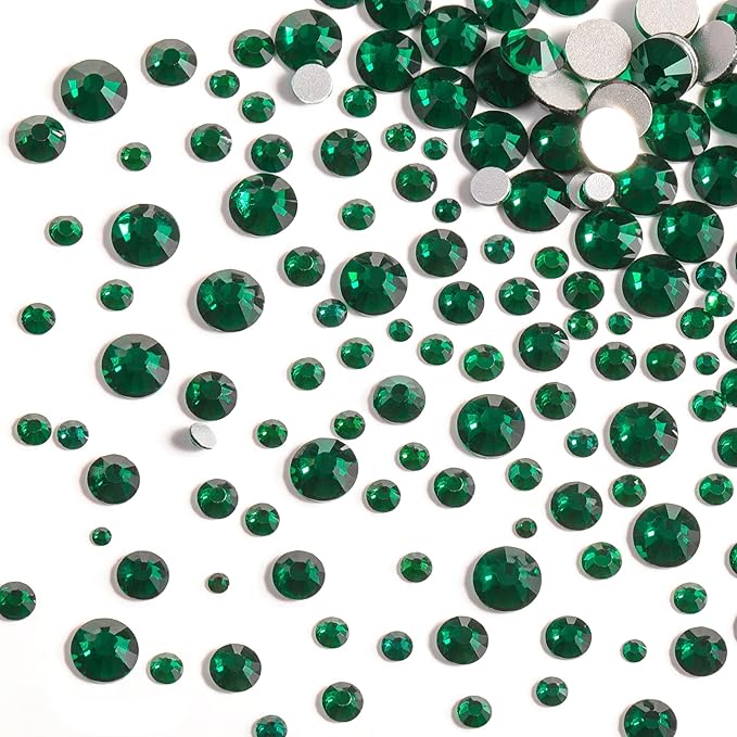 Beadsland Rhinestones for Makeup,8 Sizes 2500pcs Green Flatback Rhinestones Face Gems for Nails Crafts with Tweezers and Wax Pencil,Emerald,SS4-SS30