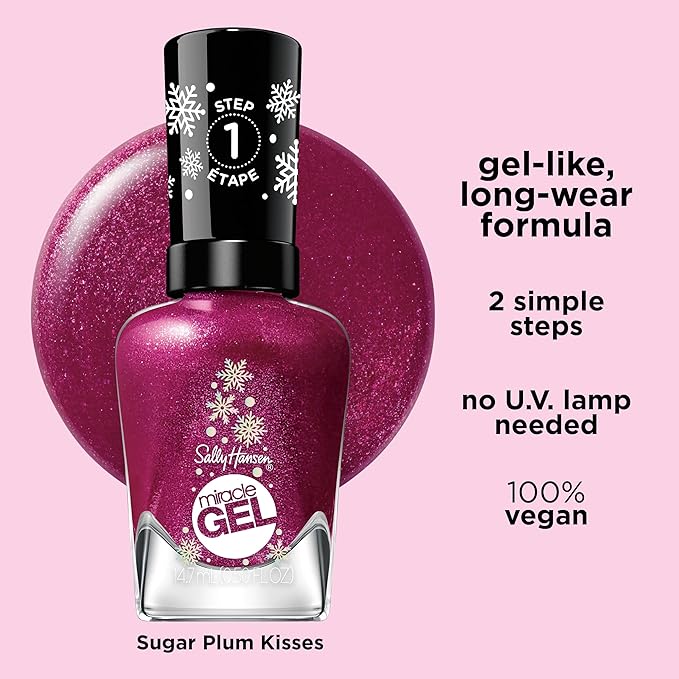 Sally Hansen Miracle Gel, Sugar Plum Kisses, Long Lasting, Gel-Like Formula, No UV Lamp Needed, Opaque, Shimmery Pink Nail Polish