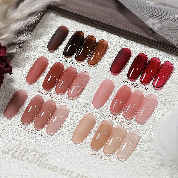 Born Pretty Jelly Gel Nail Polish Transparent Nude Pink Red Brown Burgundy Blood Wine Red 6 Colors Sheer Gel Polish Kit for Salon Manicure and Nail Art DIY at Home