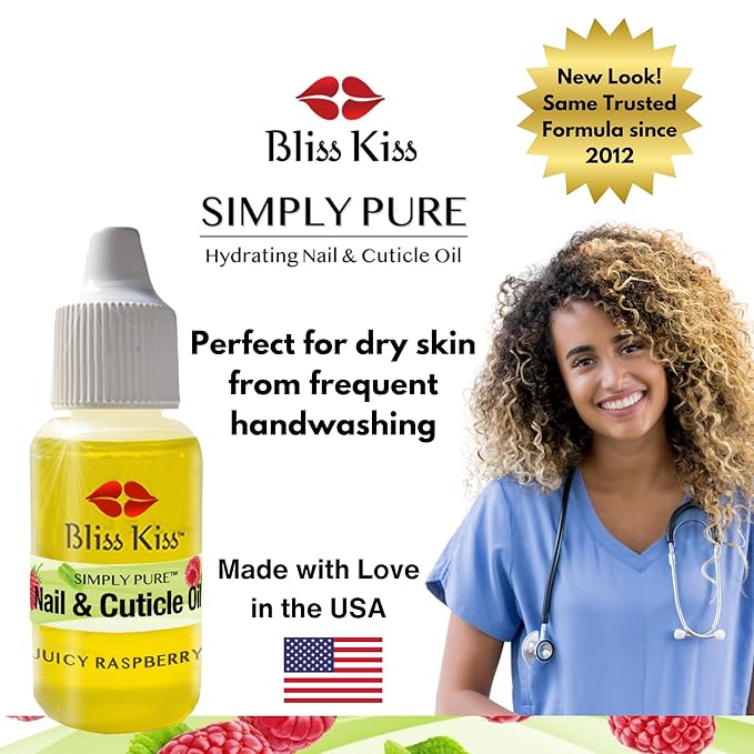 Bliss Kiss | Juicy Raspberry Fragrance | Nail Oil Cuticle Dropper w/Vitamin E & Jojoba⏤Nail Strengthener Nail Growth Serum for Brittle Peeling Breaking Thin Nails | 0.5oz | (Juicy Raspberry)