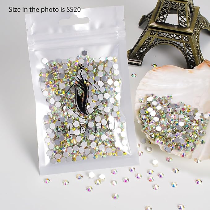 720pcs Flat Back Rhinestones Glitter Round Crystal Gems Glass Rhinestones for Crafts Nail Art Clothes Shoes DIY Decorations, Crystal AB, SS20, 4.6-4.8mm