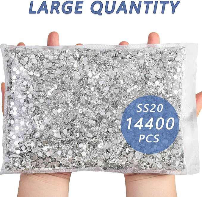 Beadsland Flatback Rhinestones Bulk,14400PCS White Rhinestones for Nails Crafts Clothes DIY Decoration, Crystal, SS20, 4.6-4.8mm