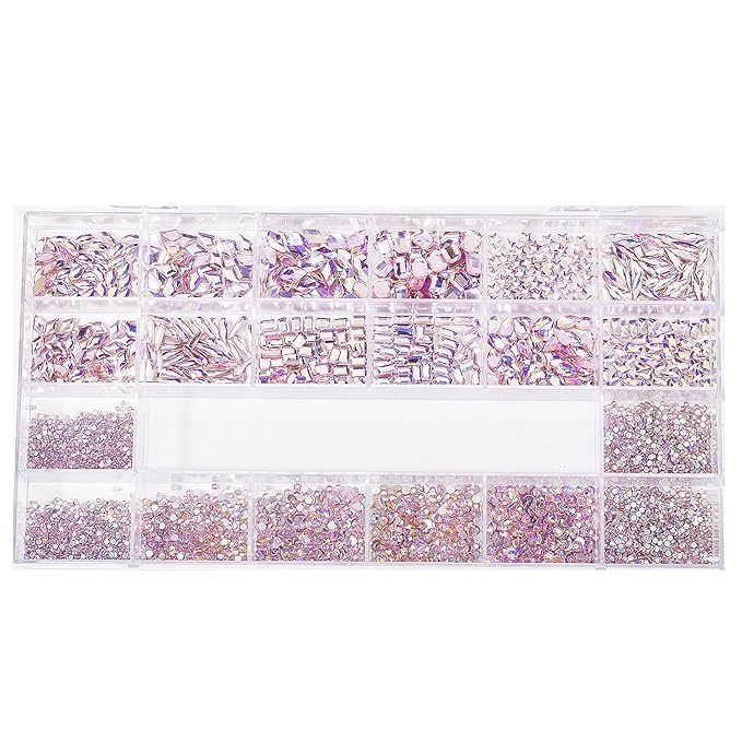 Nail Rhinestones - 4300pcs Crystal Pink AB, Multiple Shape Gems, Flat Back Rhinestones, with Kit and Glue Gel, for Nail Art