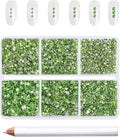 Beadsland 7200pcs Flatback Rhinestones,Light Green Rhinestone Nail Gems Round Crystal Rhinestones for Crafts,Mixed 6 Sizes with Wax Pencil Kit, SS3-SS10,Peridot/Light Green