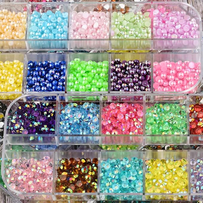 5 Boxes 7200pcs Sparkling Crystal Nail Rhinestones Pearls Kit, Flatback Multicolor Transparent Jelly AB Mermaid Gems with Pick Up Pen and Curved Tweezers for Manicure Salon & Craft DIY Designs (3mm)