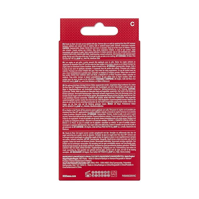 KISS Voguish Fantasy Holiday Press On Nails Almond, ‘Sleigh All’, Nude, Medium Length, No Damage To Natural Nails, Pink Gel Nail Glue (2g), Mini Nail File, Manicure Stick, & 28 Fake Nails