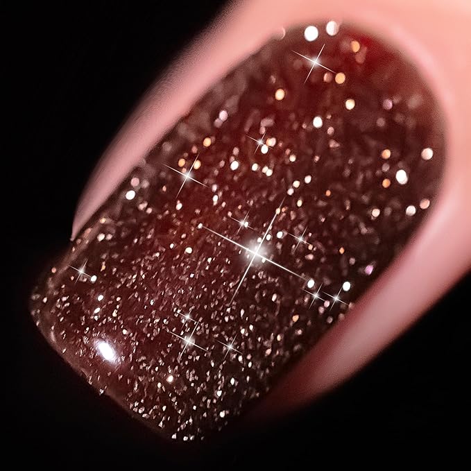 YTD Likomey Reflective Glitter Gel Nail Polish,15ml Brown Flash Diamond Shimmer Nails Gel,Chocolate Glitter Sparkly Shiny Salon Home Fall Winter Manicure UV Color Varnish,SZ014