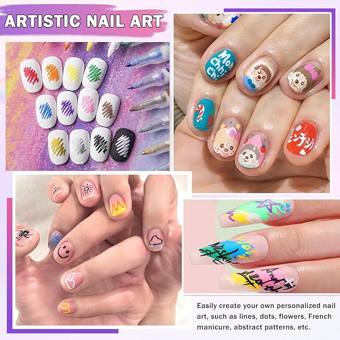 12 Colors Nail Art Pens Set, Nail Art Markers Polish Pens for Painting Nails, Acrylic Paint Drawing Painting Dotting Markers Pen Quick Drying Nail Art Design Manicure Tools 0.5mm