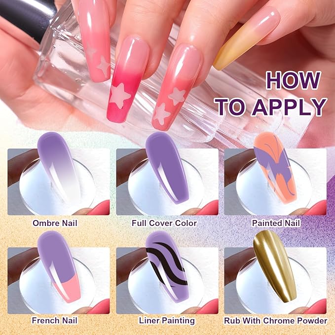 Gradient Gel Nail Set, 9 Bright Colors Ombre Gel Nail Polish with 6 Aurora Multi-Purpose Brushes for Pigment Pat Nails French Manicure Nail DIY Painting Soak Off UV G Bloom Summer