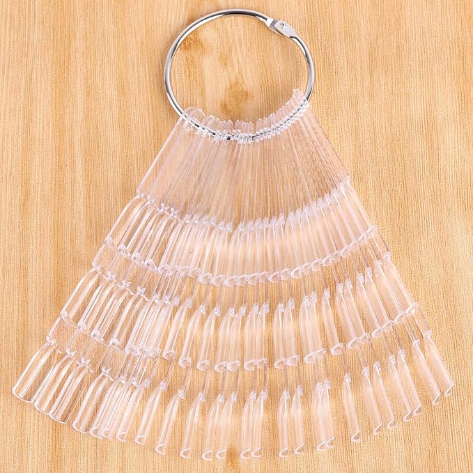 300 Tips Clear Nail Art Tip Sticks Fan Shaped Nail Wheel Display Practice Sticks Tool with Metal Split Ring
