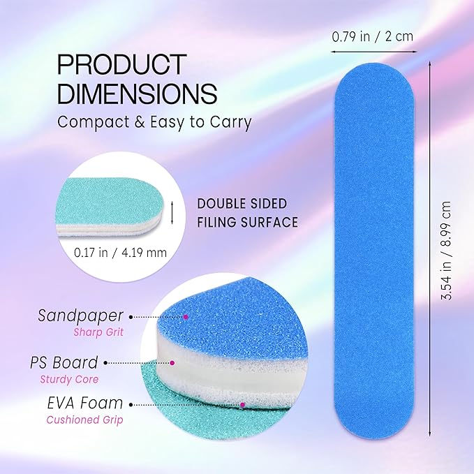 25pcs - PANA Mini Double-Sided Emery Nail File for Manicure, Pedicure, Natural, and Acrylic Nails - Blue/Light Blue (Grit 180/180)