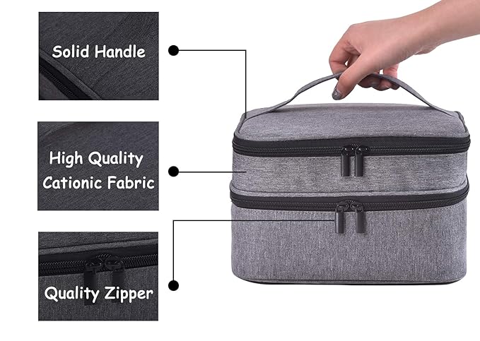 Nail Polish Organizer- Holds 30 Bottles Nail Supply Organizers and Storage Double-layer Nail Bag Organzier Case Nail varnish Organizer Nail Polish Storage Bag with Handle (Grey)