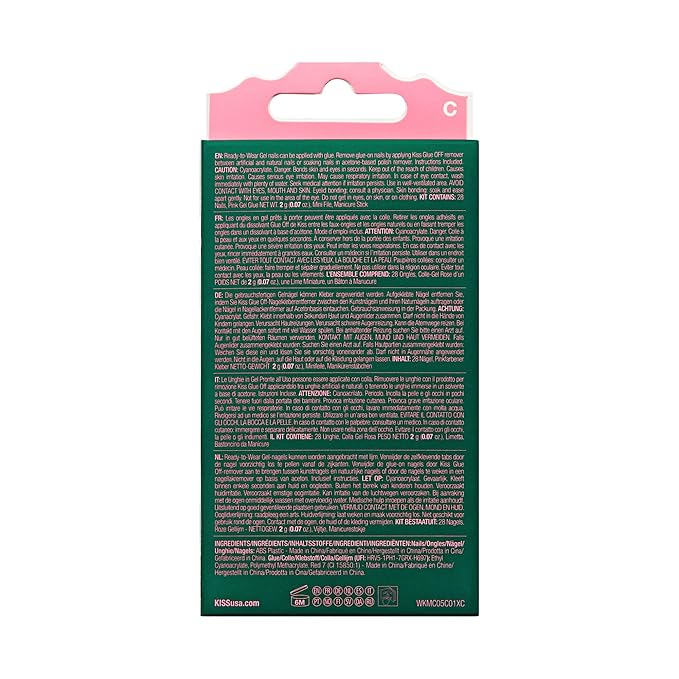 WICKED X KISS Press On Nails Almond, ‘Shiz Chemistry Club’, Blue, Medium, Waterproof, Chip Proof, Smudge Proof, 28 Fake Nails, Pink Gel Nail Glue (2g), Mini Nail File, & Manicure Stick
