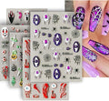 Attractive Designs Halloween Nail Stickers, 5D Embossed Self Adhesive Art Decals,Skull Ghost Spider Webs Pumpkin Bloody Eyes Bat Perfect for DIY Nails Halloween-Themed Party Gift