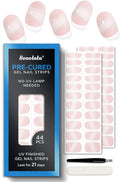 Pre Cured Gel Nail Strips - 44PCS Salon Quality Gel Nail Stickers - Long Lasting Polish Wraps for Women no UV Light Needed Easy Apply & Remove (Chic Pink）