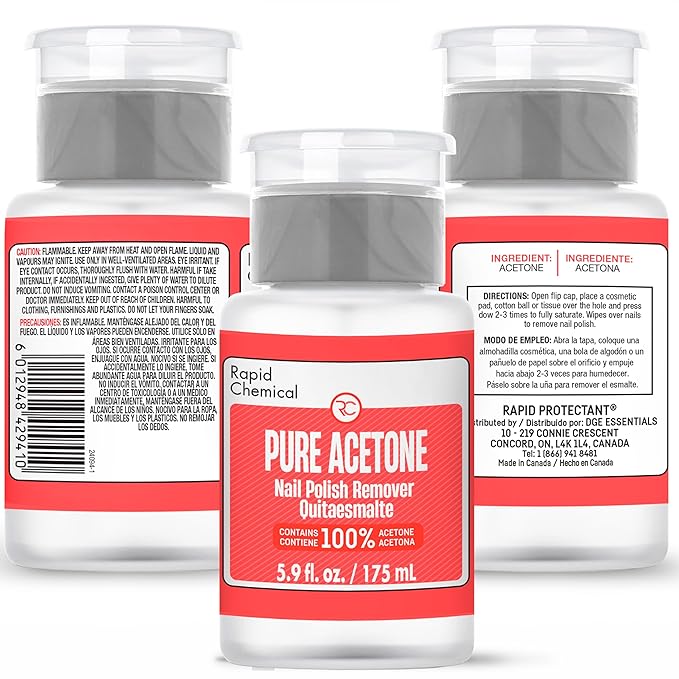 Pure Acetone 100 Percent Nail Polish Remover and Gel Nail Polish Remover With built-in Pump (175ml / 6 fl. oz) 100% Acetone